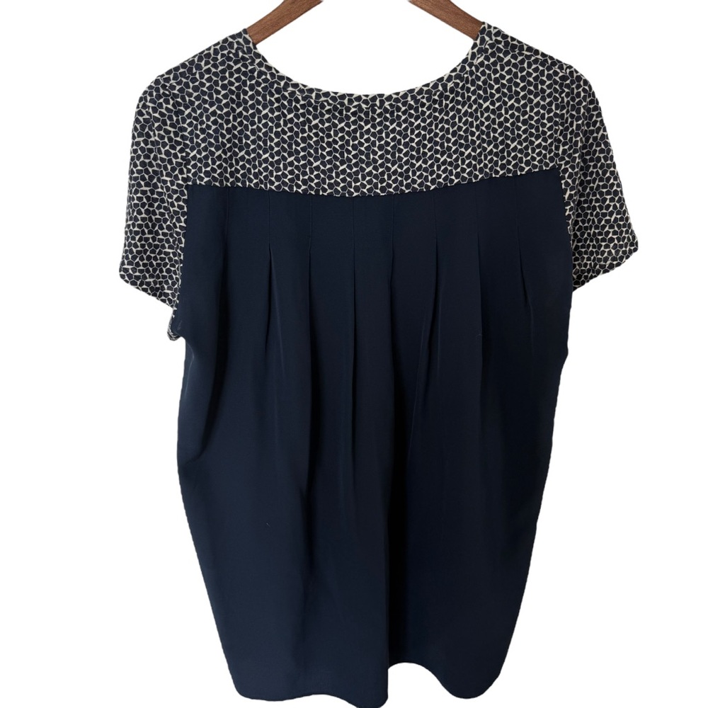 Tory Burch Tessera Top Medium Linen Silk Mixed Media V Neck Short Sleeve Blouse - Picture 6 of 8